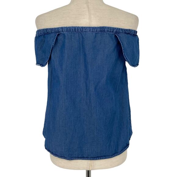 J CREW Off the Shoulder Chambray Top Size Small Boho Summer Coastal Chic Casual - Picture 5 of 7